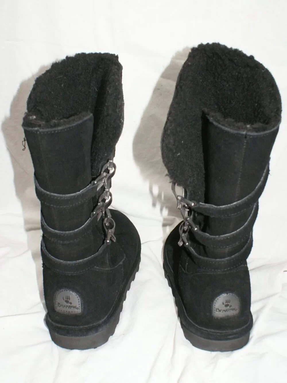 Bearpaw Shearling Black Boot, Moto Style - Size 8 - Well Worn